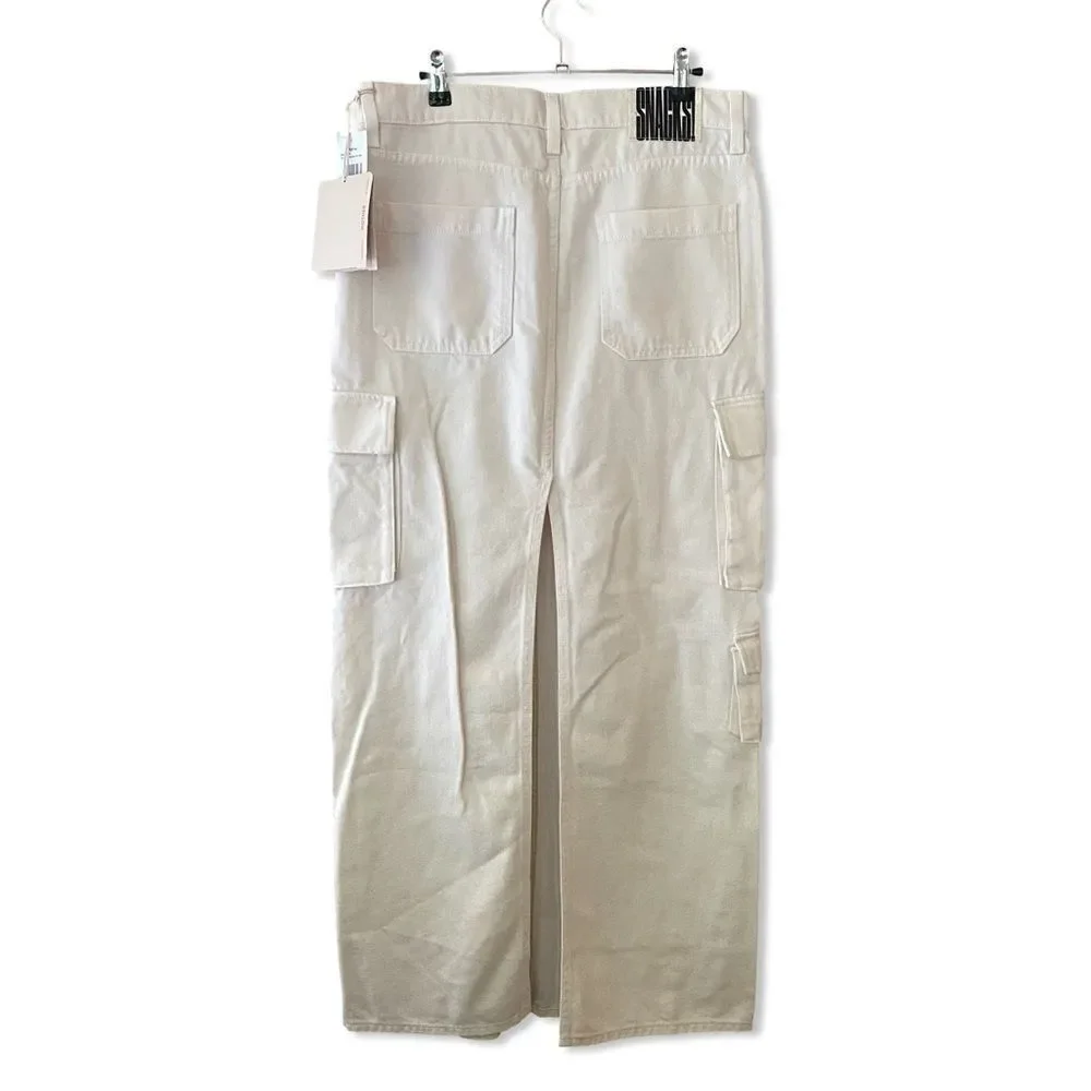 NWT Mother SNACKS! The Fun Dip Cargo Skirt Natural white denim maxi Revolve 29